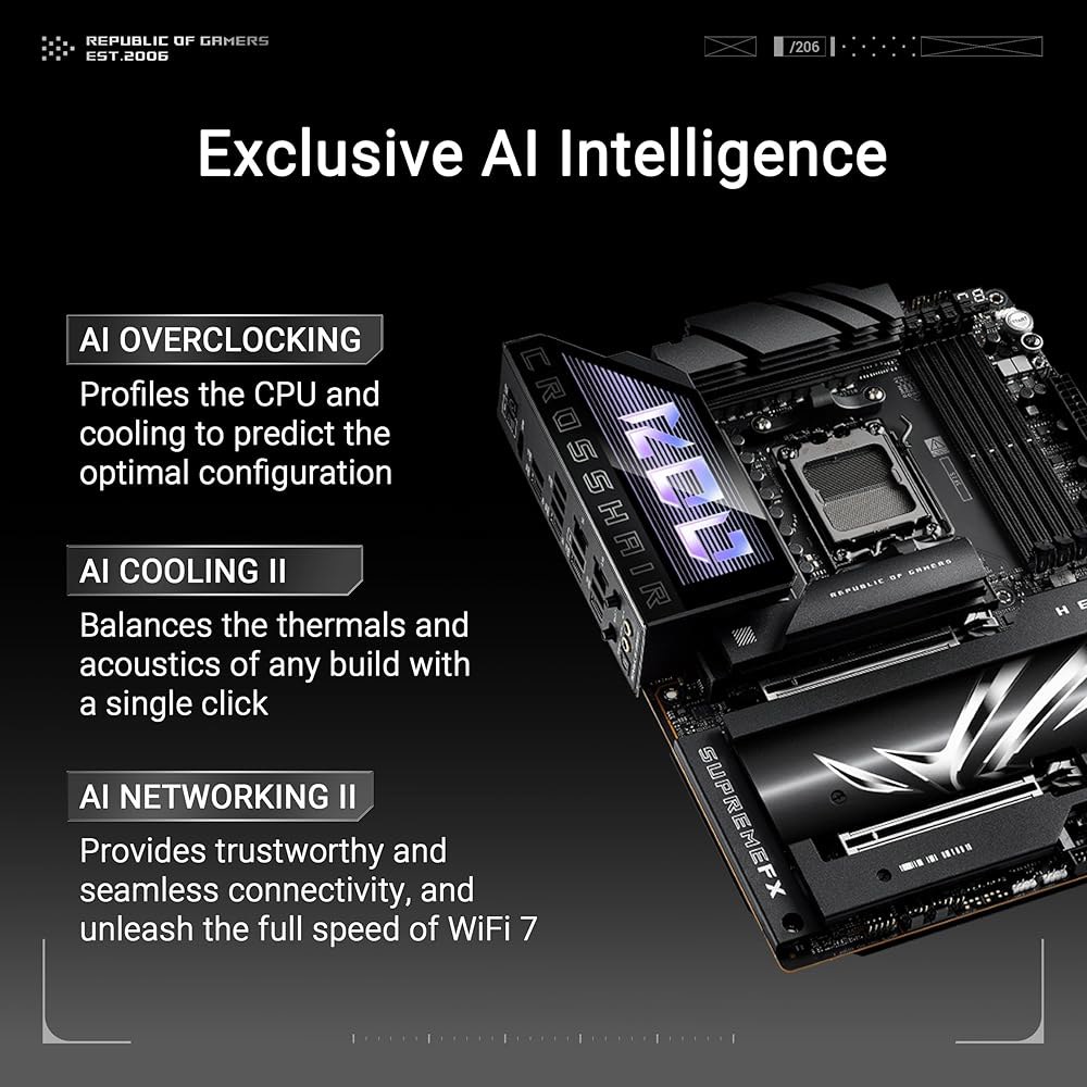 ASUS ROG 크로스헤어 X870E 히어로 AMD AM5 ATX 마더보드, 고급 AI PC 준비, 18+2+2 전원 단계, DDR5, PCIe 5.0, 5X M.2, Wi-Fi - 상세 이미지 2