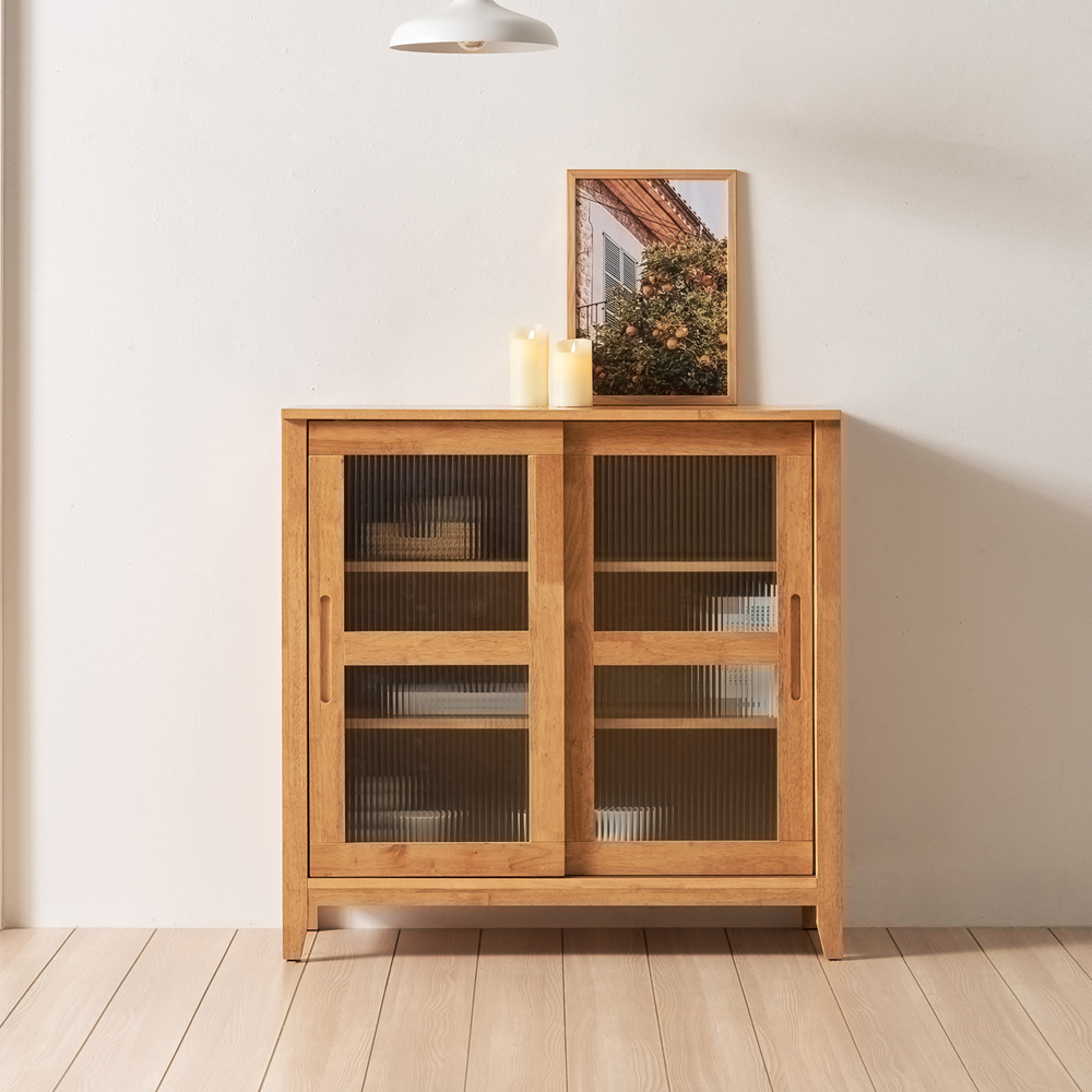 홀튼 홈카페 원목 다용도 슬라이딩 미닫이 주방 수납장 1000x400x1000mm, 3단, 네추럴 - 상품 이미지