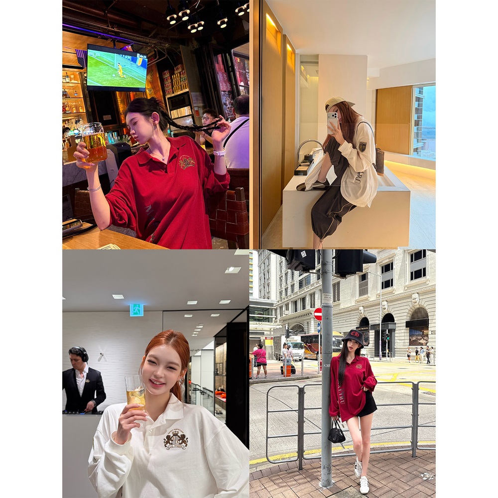 블록코어룩 긴팔 여성 카라 티셔츠 레터링 자수 스포티 루즈핏 3color 이미지 7