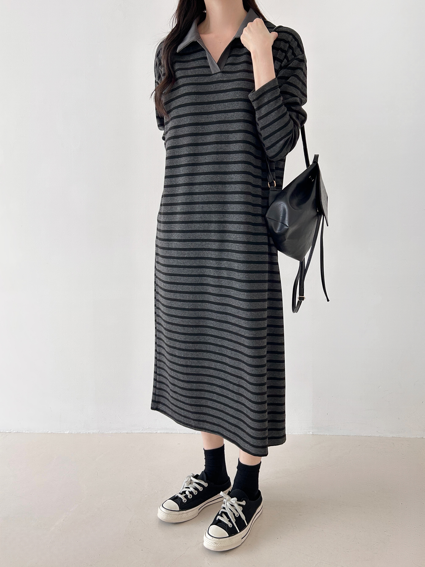 언니스토리 이송 카라 단가라 원피스 가을 데일리룩 코디 - 상세 이미지 2
