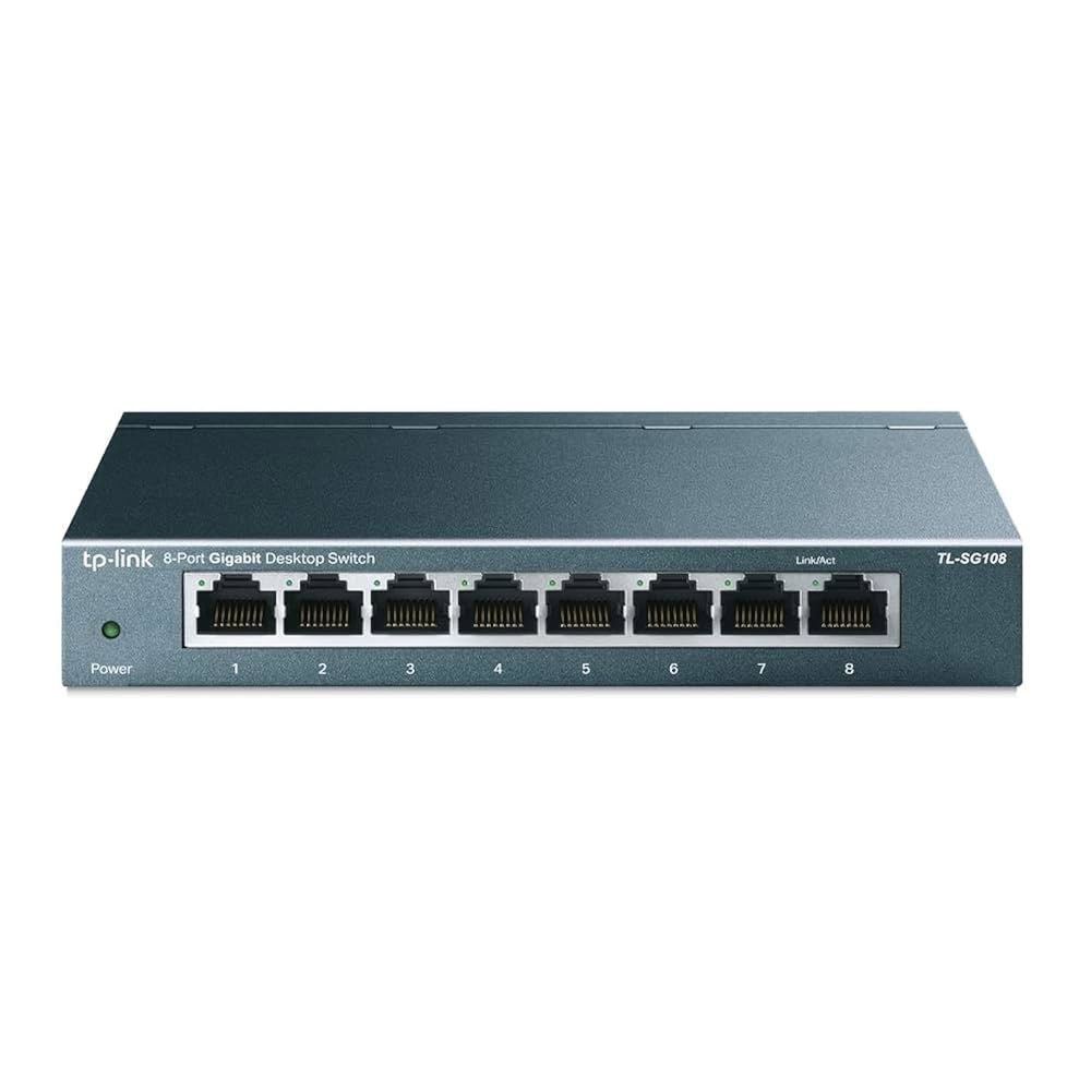 TP-Link 8 포트 기가비트 이더넷 네트워크 스위치 - 스플리터 플러그 앤 플레이 팬리스 튼튼한 금속 및 차폐 트래픽 최적화 관리되지 않음 평생 보호 (TL-SG108) - 상품 이미지