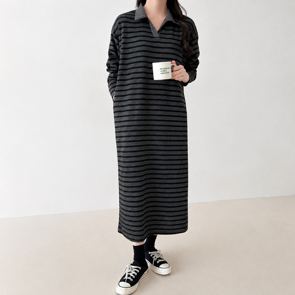 언니스토리 이송 카라 단가라 원피스 가을 데일리룩 코디 - 상품 이미지
