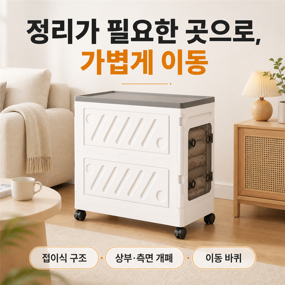 리비움 리빙박스 수납박스 폴딩 대용량 접이식 이동식 틈새 정리함 멀티 수납함 - 상세 이미지 2