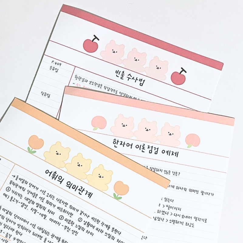 치이즈샵 떡메모지 B5 피식곰 코넬노트 필기법 정리 캐릭터 예쁜 메모지 공시생 메모장 - 상품 이미지