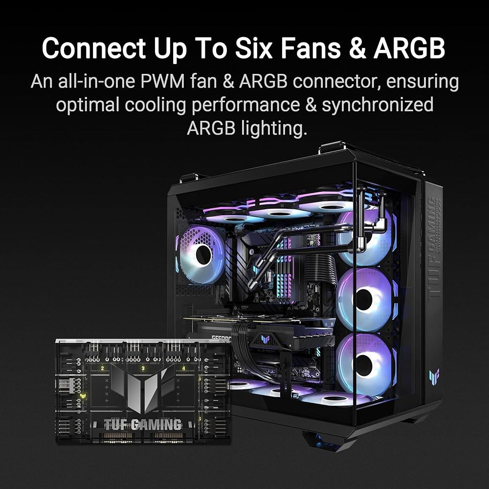 ASUS TUF 게이밍 ARGB PWM 팬 허브(6개의 케이스 팬, 및 RGB 커넥터, 선명한 전원 작동 표시기, 안정적인 듀얼 SATA 지원), 2년 보증 - 상세 이미지 2