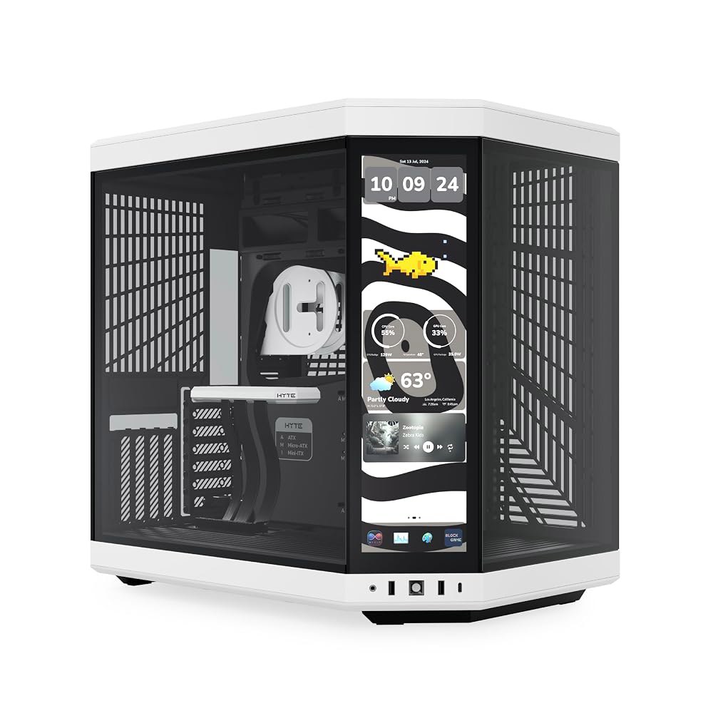 HYTE Y70 터치 인피니트 모던 에스테틱 게이밍 PC 케이스 - 통합 2.5K LCD 터치스크린 화면 디스플레이 듀얼 챔버 ATX 데스크톱 섀시 10 팬 용량 럭셔리 PCIe - 상품 이미지