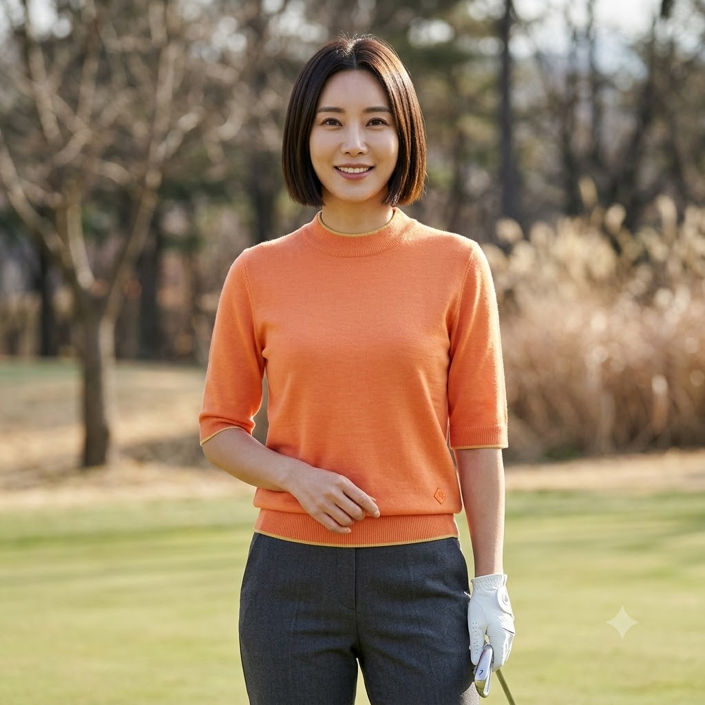 닥스골프 여성 가을 골프웨어 울 니트 5부소매 골프 티셔츠 - 상품 이미지