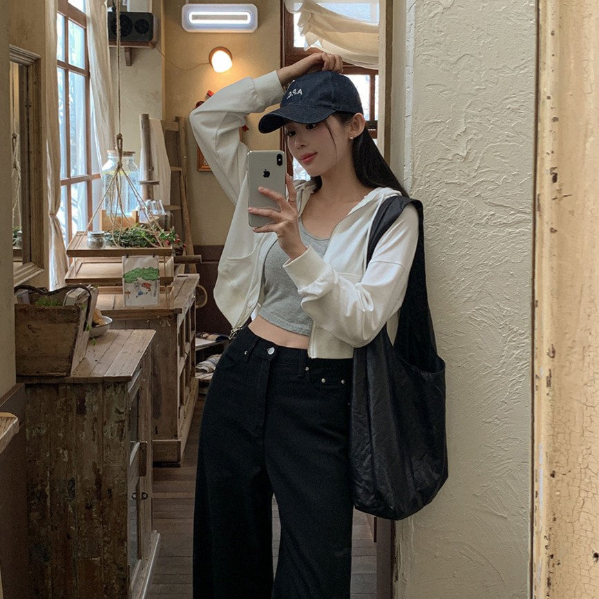 투웨이 지퍼 크롭 세미 루즈핏 후드 집업 이미지 7