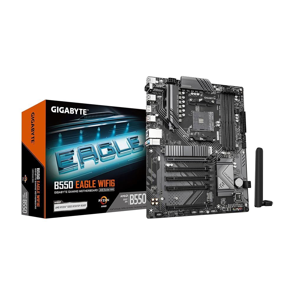 기가바이트 B550 이글 WIFI6 AMD AM4 ATX 마더보드, Ryzen 5000/4000/3000 프로세서, DDR4, 10+3 전원 단계, 2X M.2, PCIe 4.0, - 상품 이미지