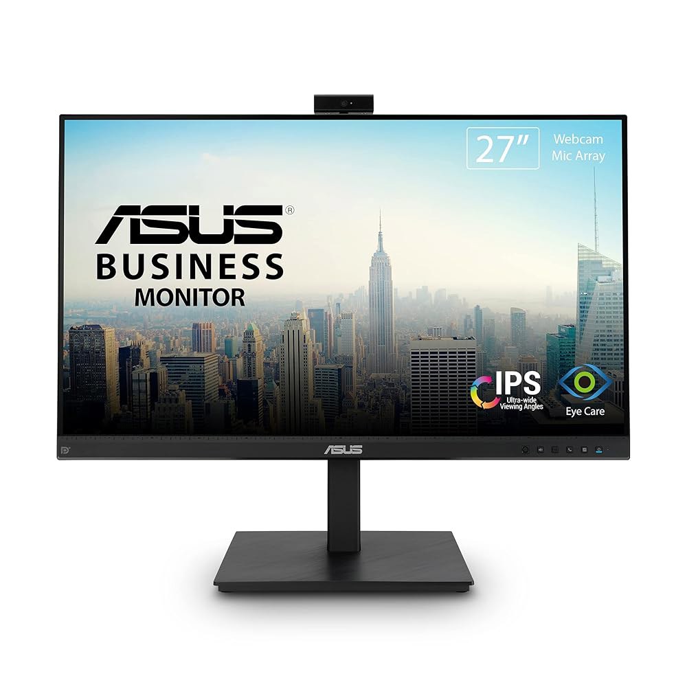 ASUS 27인치 1080P 비디오 컨퍼런스 모니터(BE279QSK) - 풀 HD, IPS, 내장 조절 가능한 2MP 웹캠, 마이크 어레이, 스피커, 아이 케어, 벽걸이, 프레임리 - 상품 이미지