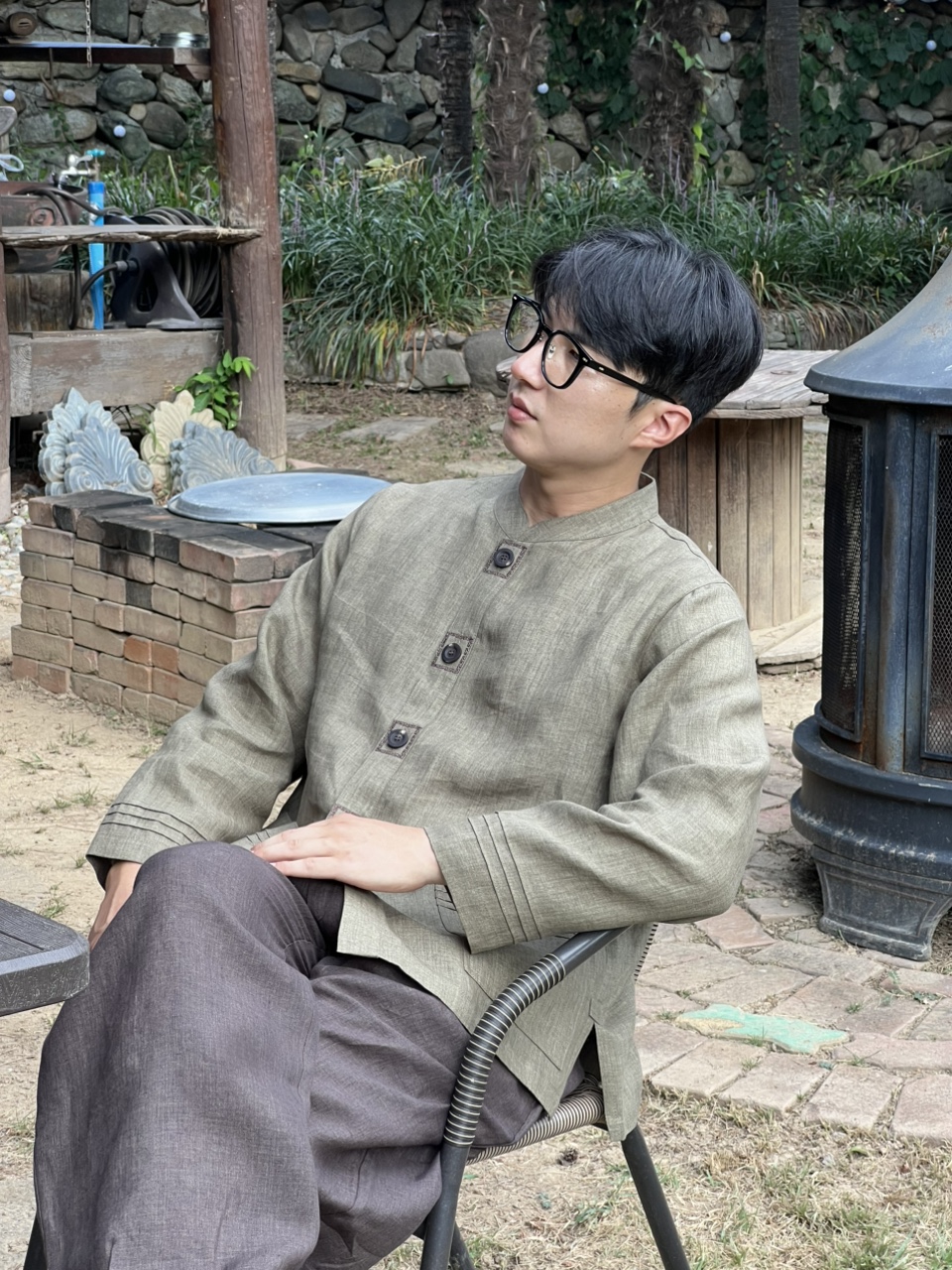 마 100% 사각 고급 자수 남자 저고리 바지 세트 봄 여름 가을 생활한복 법복 개량한복 - 상품 이미지