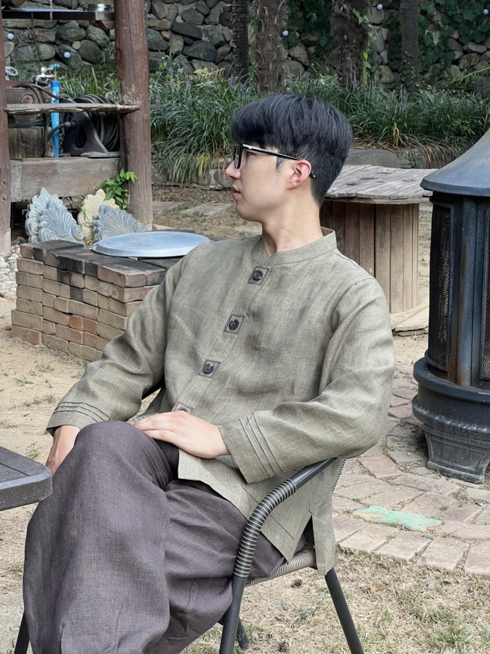 마 100% 사각 고급 자수 남자 저고리 바지 세트 봄 여름 가을 생활한복 법복 개량한복 - 상세 이미지 4