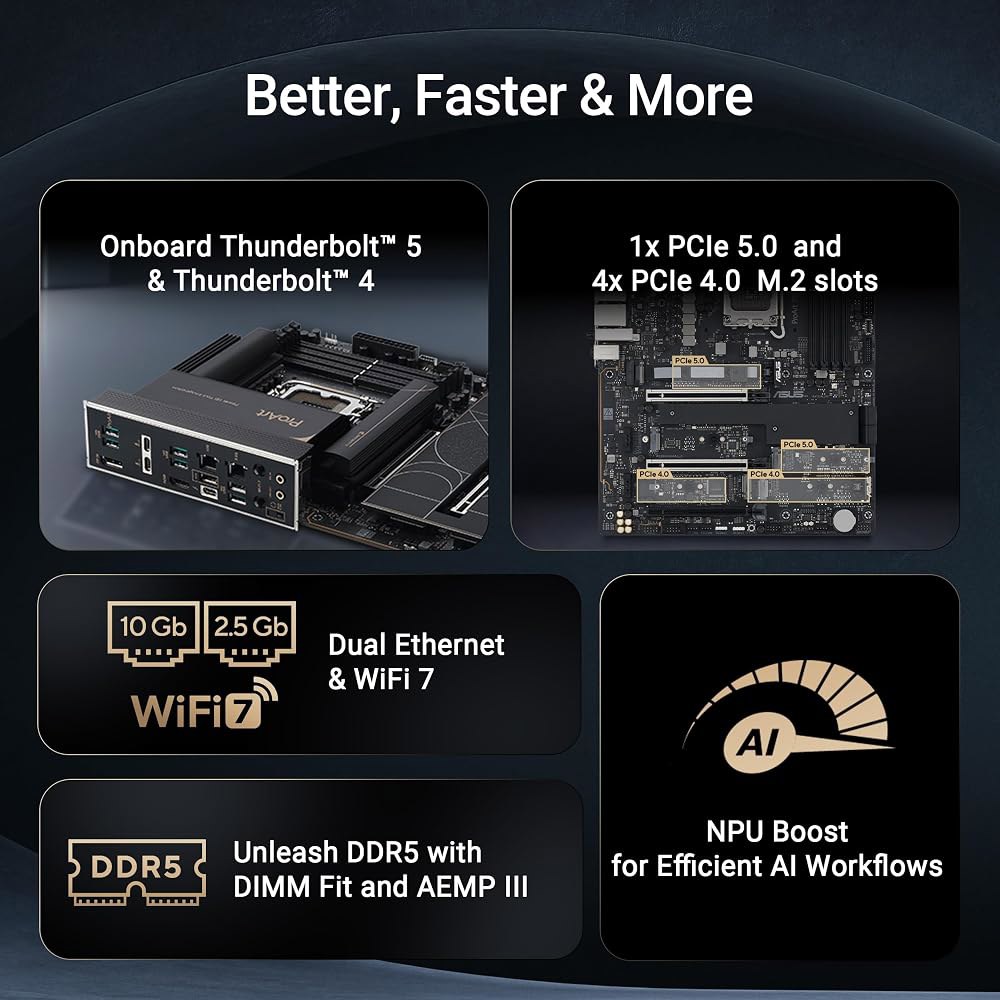 ASUS ProArt Z890-CREATOR WIFI Z890 LGA 1851 ATX 마더보드, 인텔 코어 울트라 프로세서 시리즈 2 준비, 16+2+1+2 스테이지, PCIe - 상세 이미지 3