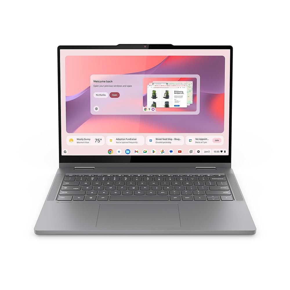 레노버 크롬북 2-in-1 - 경량 노트북 Google 제미니 인텔 N150 CPU 14인치 WUXGA IPS 터치스크린 디스플레이 4GB RAM 128GB UFS 스토리지 통합