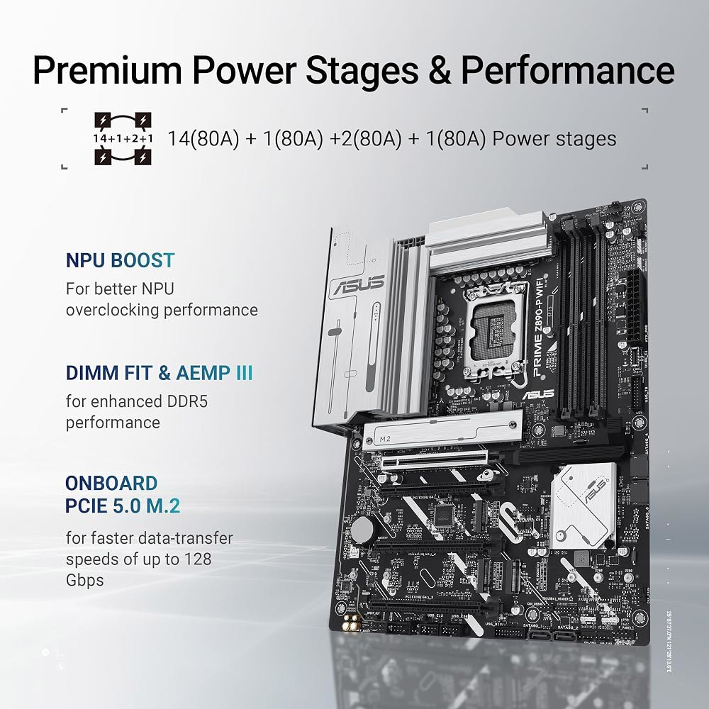 ASUS PRIME Z890-P WIFI Z890 LGA 1851 ATX 마더보드, 인텔 Core 울트라 시리즈 2 준비, 고급 AI PC 지원, 14+1+1+2 전원 스테이지, - 상세 이미지 3