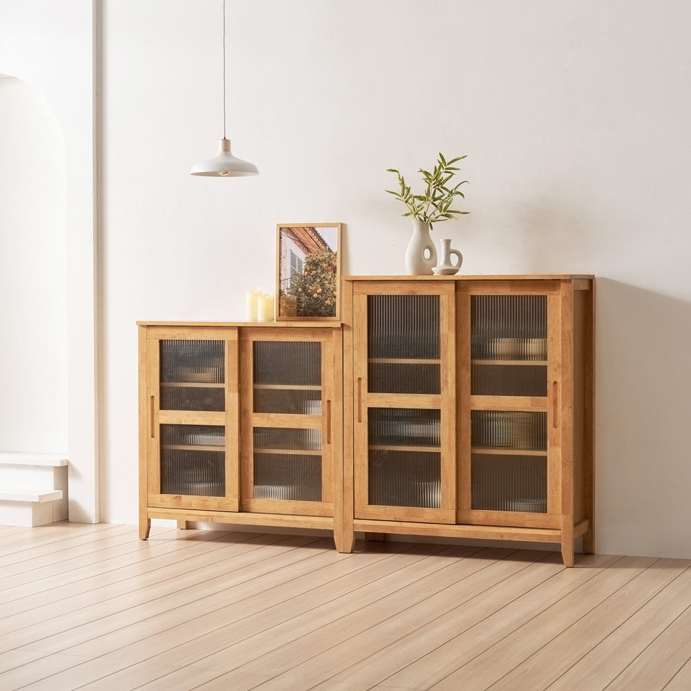 홀튼 홈카페 원목 다용도 슬라이딩 미닫이 주방 수납장 1000x400x1000mm, 3단, 네추럴 - 상세 이미지 4