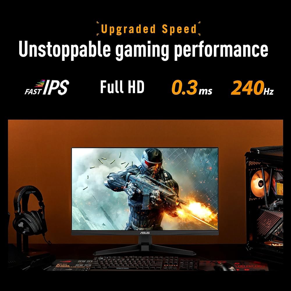 ASUS TUF 게이밍 시리즈 5 24인치 1080P 모니터(VG249QM5A) - 풀 HD, Fast-IPS, 240Hz, 0.3ms, G-SYNC 호환, FreeSync 프리미 상품 이미지