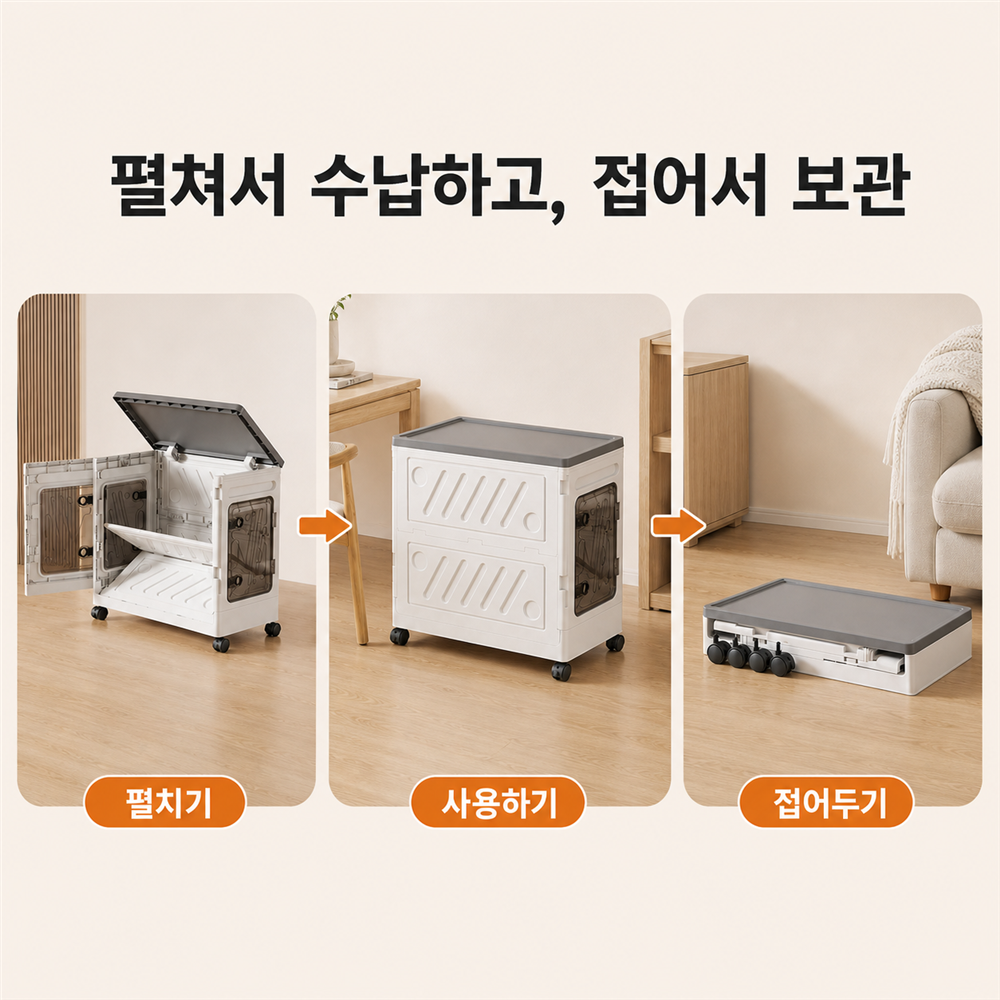 리비움 리빙박스 수납박스 폴딩 대용량 접이식 이동식 틈새 정리함 멀티 수납함 이미지 7