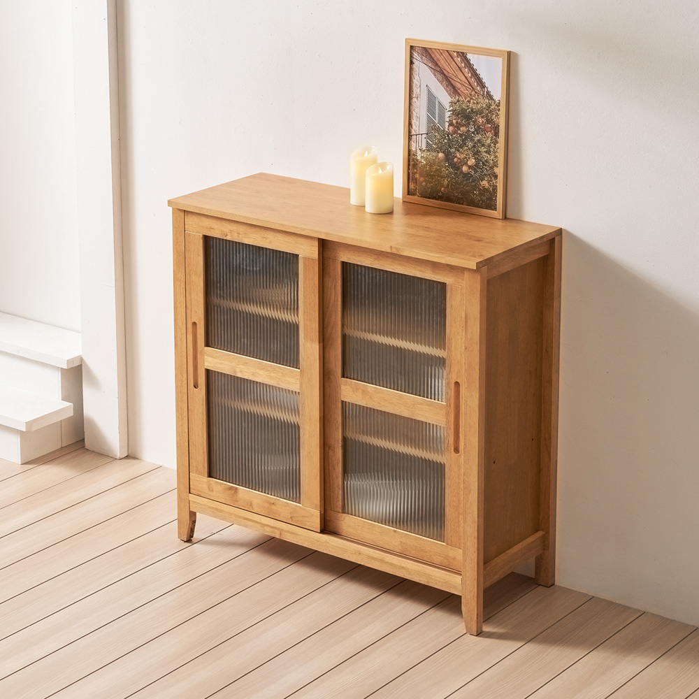 홀튼 홈카페 원목 다용도 슬라이딩 미닫이 주방 수납장 1000x400x1000mm, 3단, 네추럴 - 상세 이미지 3