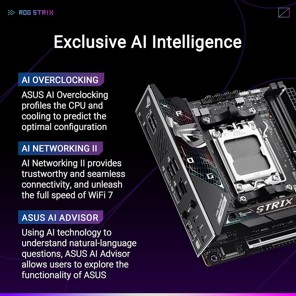 ASUS ROG Strix B850-I 게이밍 WiFi AMD AM5 Mini-ITX MITX 마더보드 10+2+1 스테이지, DDR5, 2.5G LAN, 7, 2X M.2, PC - 상세 이미지 2