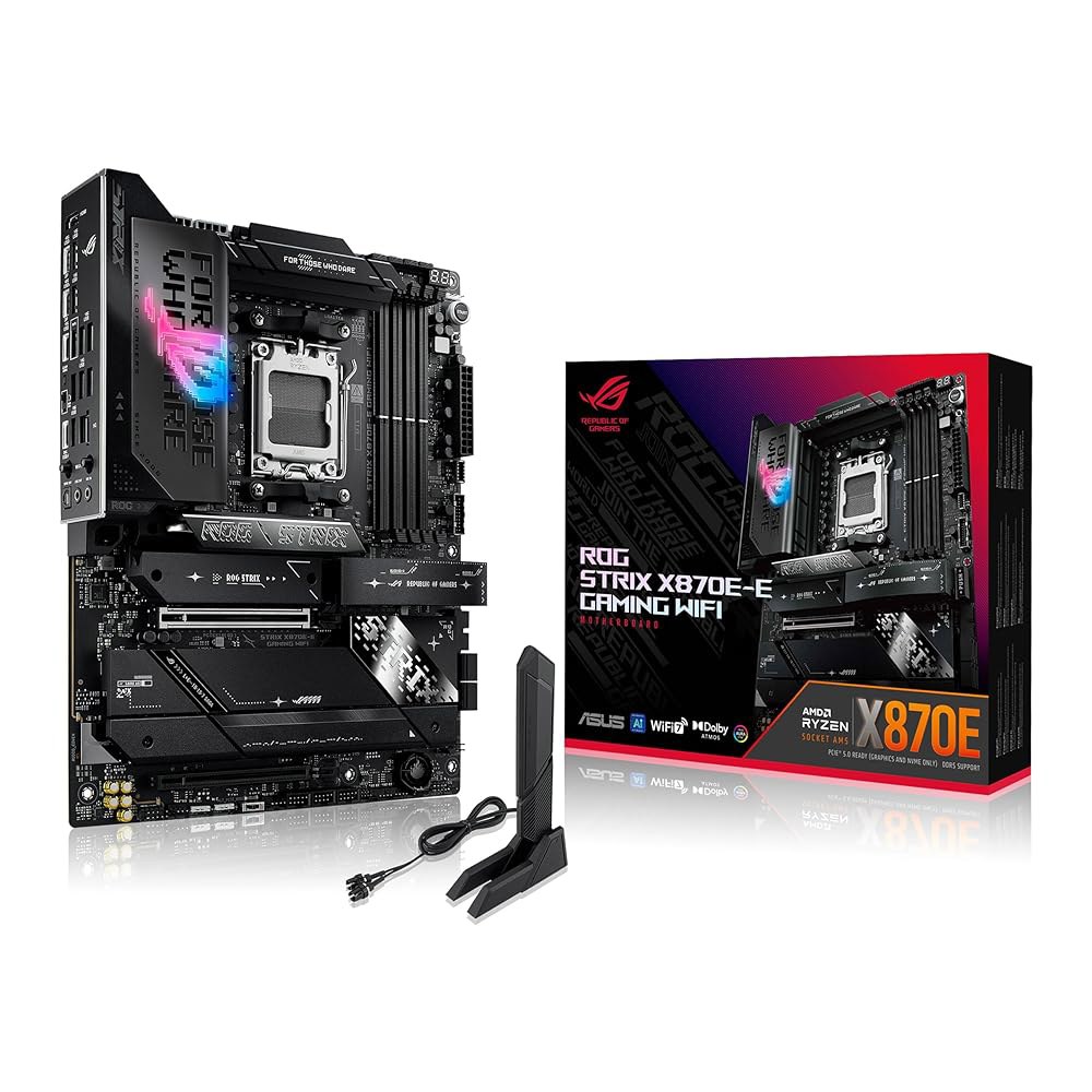 ASUS ROG Strix X870E-E 게이밍 WiFi AMD AM5 X870 ATX 마더보드 18+2+2 전원 스테이지, 다이내믹 OC 스위처, 코어 플렉스, DDR5 AEMP - 상품 이미지