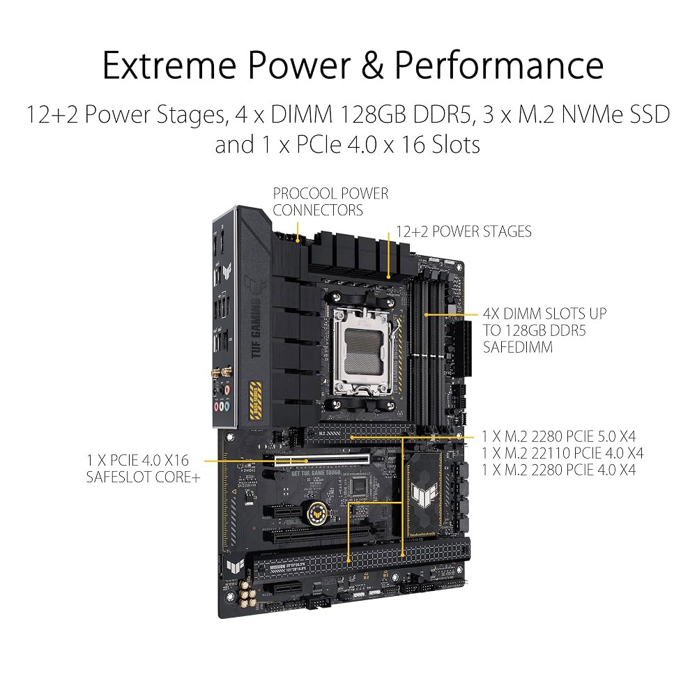 ASUS TUF 게이밍 B650-PLUS WiFi AMD B650 AM5 Ryzen 데스크탑 9000 8000 및 7000 ATX 마더보드, 14개 전원 스테이지, PCIe 5.0 - 상세 이미지 3