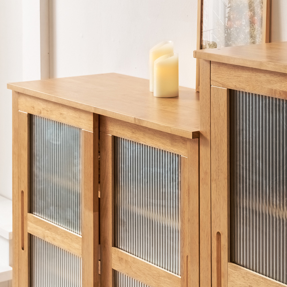 홀튼 홈카페 원목 다용도 슬라이딩 미닫이 주방 수납장 1000x400x1000mm, 3단, 네추럴 - 상세 이미지 5