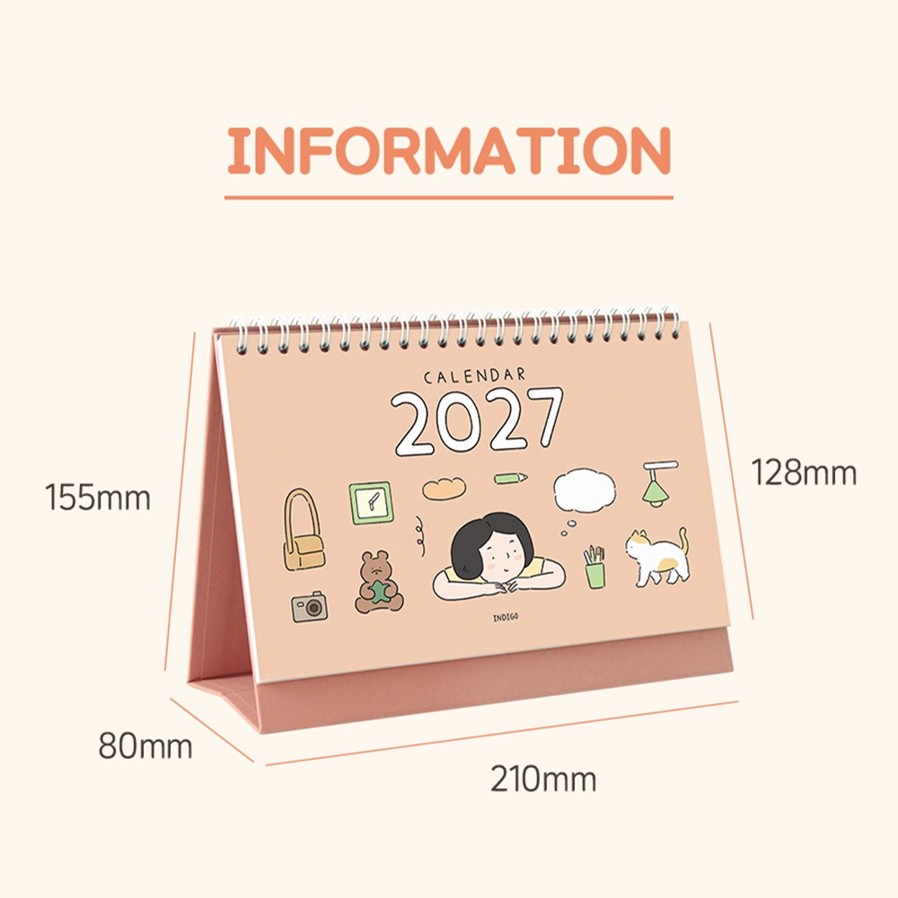 일상 2027년 귀여운 달력 일러스트 27년 캘린더 감성 인디고 2027 미니탁상, 1개 - 상세 이미지 5
