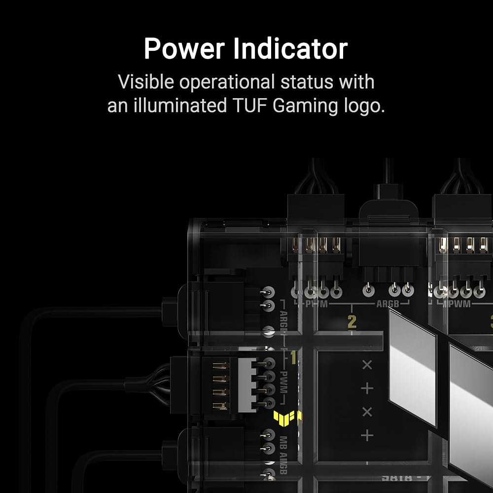 ASUS TUF 게이밍 ARGB PWM 팬 허브(6개의 케이스 팬, 및 RGB 커넥터, 선명한 전원 작동 표시기, 안정적인 듀얼 SATA 지원), 2년 보증 - 상세 이미지 3