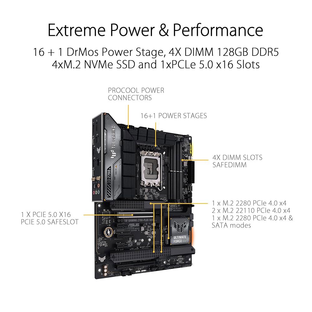 ASUS TUF 게이밍 Z790-Plus WiFi LGA 1700(인텔 14, 12, 13세대) ATX 마더보드(PCIe 5.0, DDR5, 4xM.2 슬롯, 16+1 DrMOS, - 상세 이미지 2