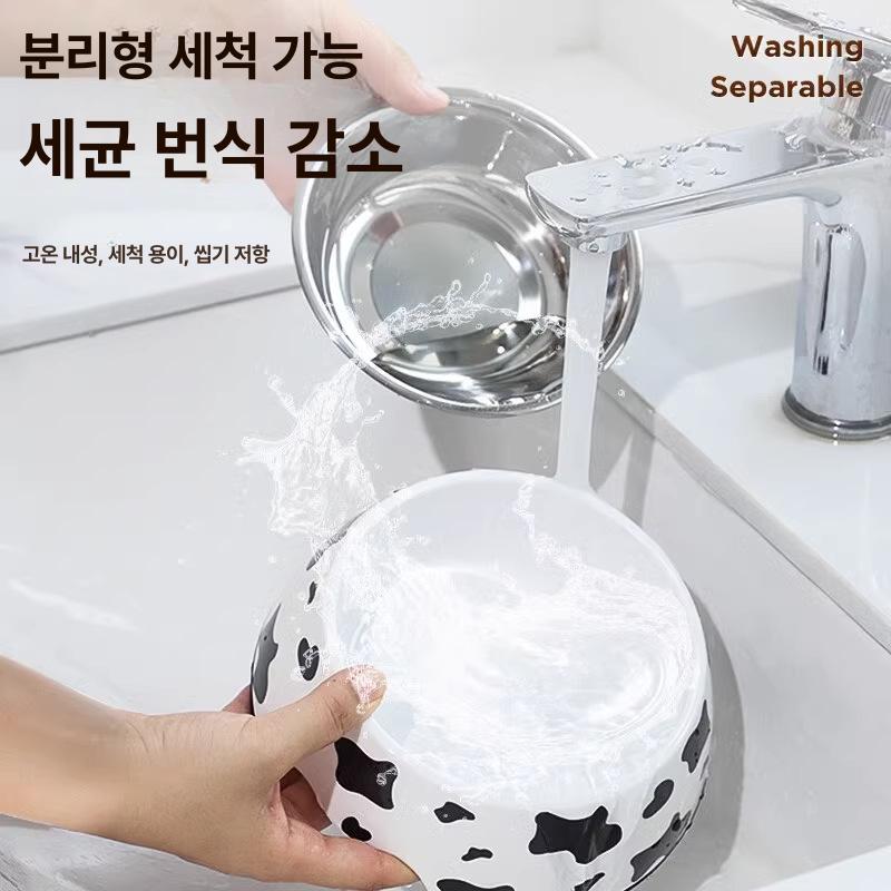 강아지 고양이 스테인리스 밥그릇 물그릇 소 무늬 S 직경 11cm 2.5kg - 상세 이미지 4