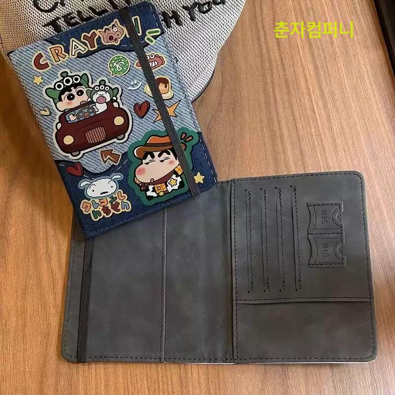 짱구 여권 케이스 커버 데님 무늬 클립 다기능 카드 탑승권 수납 보호 공항 체크인 신짱 블루 신짱 - 상세 이미지 2