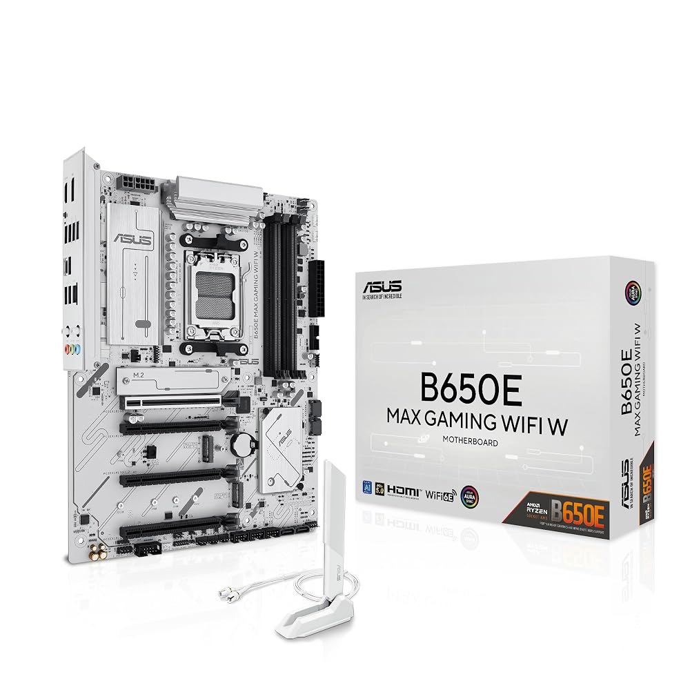 ASUS B650E MAX 게이밍 WiFi W AMD B650 AM5 ATX 마더보드, 화이트 PCB, DDR5, PCIe 5.0, 3X M.2, Wi-Fi 6E, 2.5Gb LA - 상품 이미지