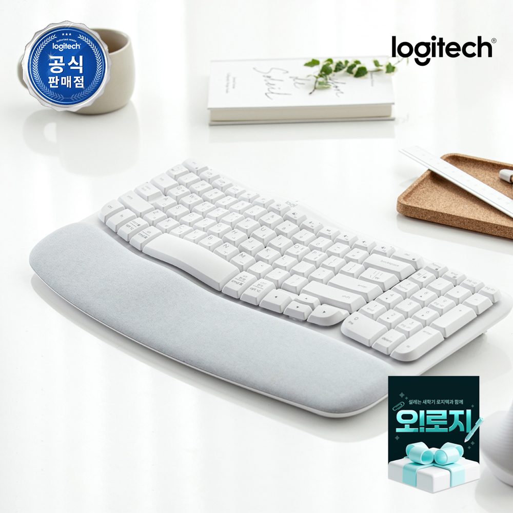 로지텍코리아 WAVE KEYS 인체공학 사무용 무선 블루투스 키보드 오프화이트, 플런저