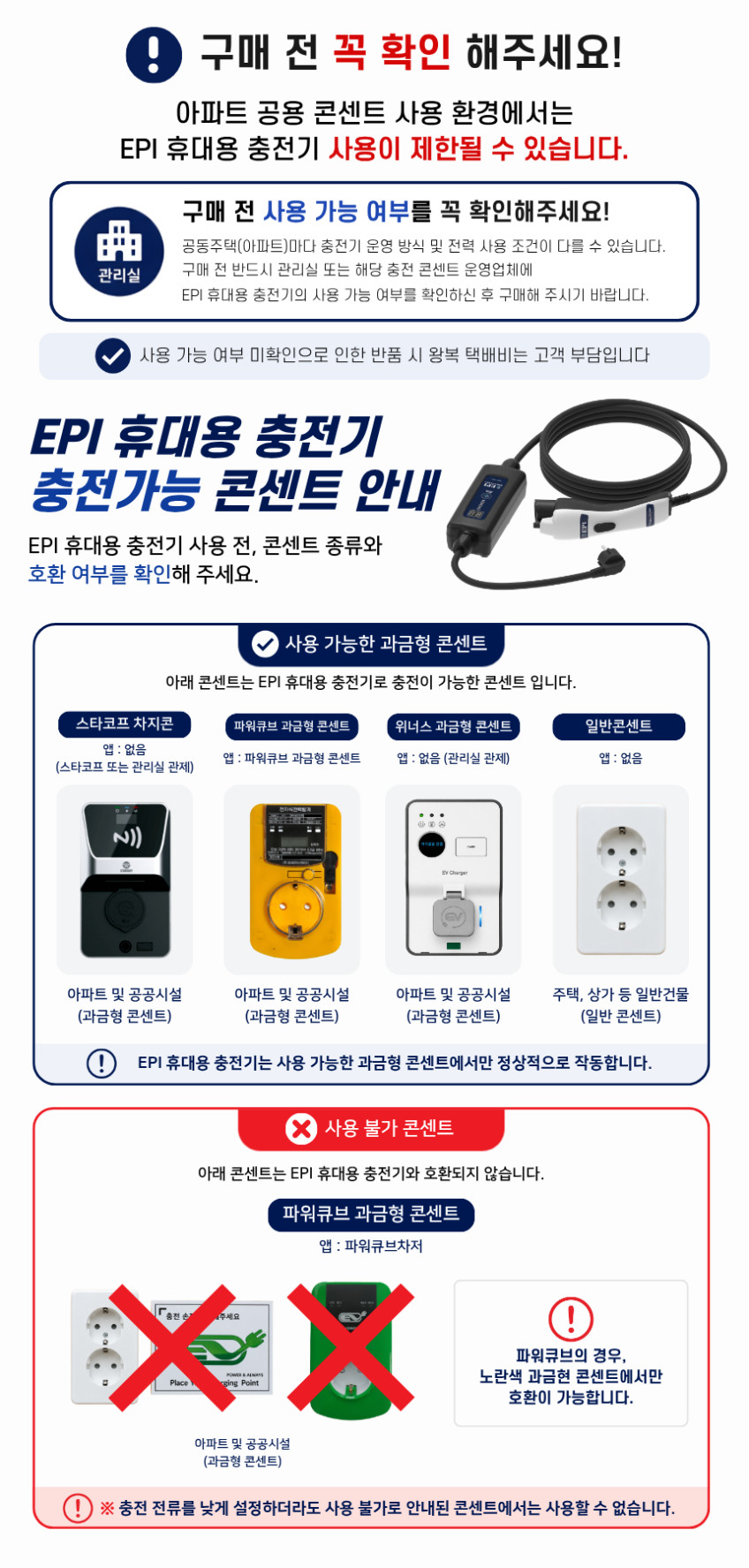 EPI 전기차충전기 가정용 완속 충전케이블 국산 휴대용 이동형 220v 5M 판매처 상세 정보 이미지 2