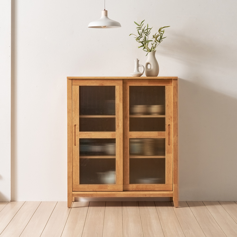 홀튼 홈카페 원목 다용도 슬라이딩 미닫이 주방 수납장 1000x400x1200mm, 3단, 네추럴 - 상품 이미지