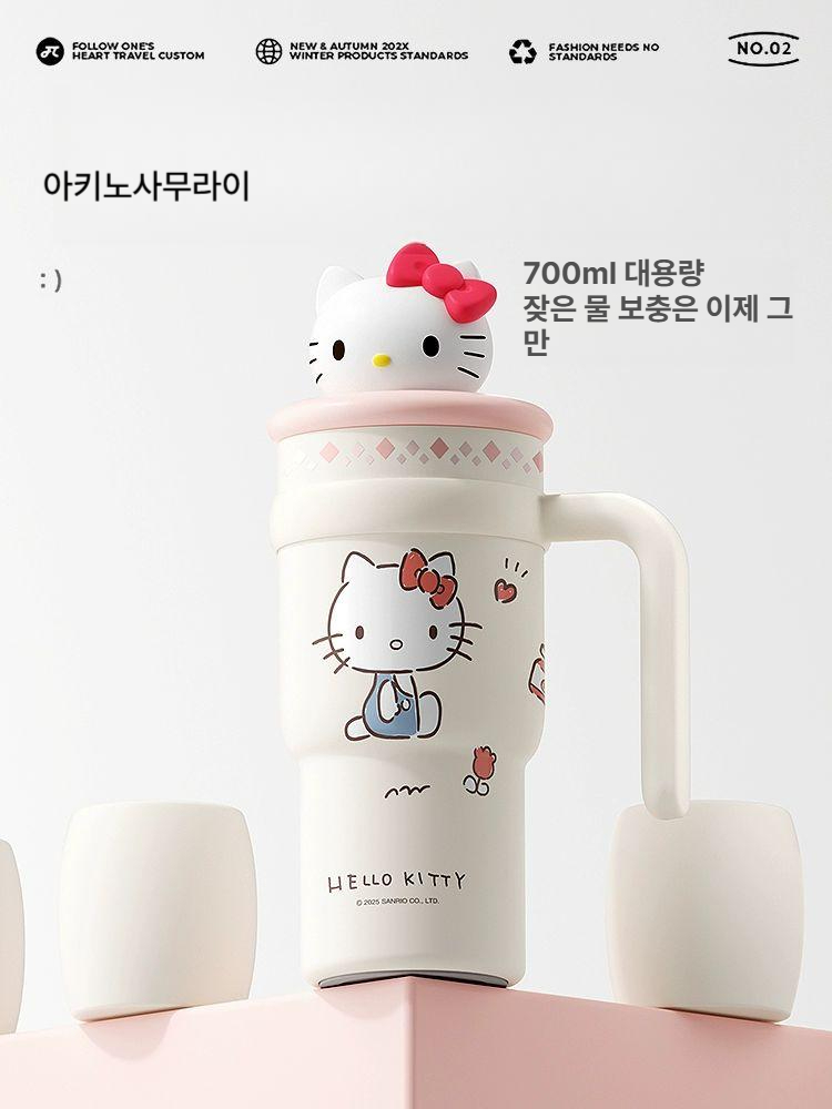 헬로키티 텀블러 보온컵 대용량 빨대형 물컵 선물 700ML 헬로키티-700ml 컵브러시 포함 + DIY - 상세 이미지 2