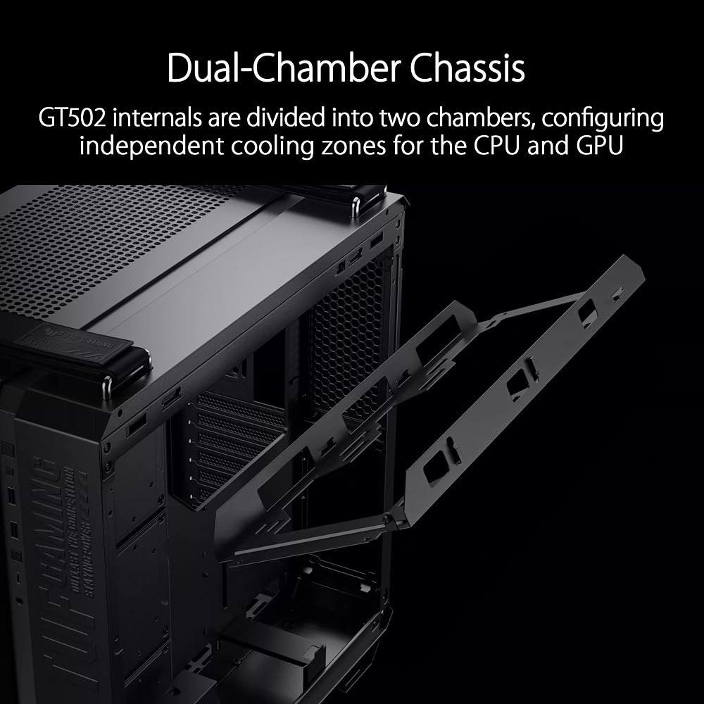 ASUS TUF 게이밍 GT502 ATX 풀 타워 PC 케이스, 듀얼 챔버, 도구 없는 측면 패널, 모듈식 디자인, 양방향 GPU 장착 호환, 360mm 및 280mm 라디에이터 - 상세 이미지 2