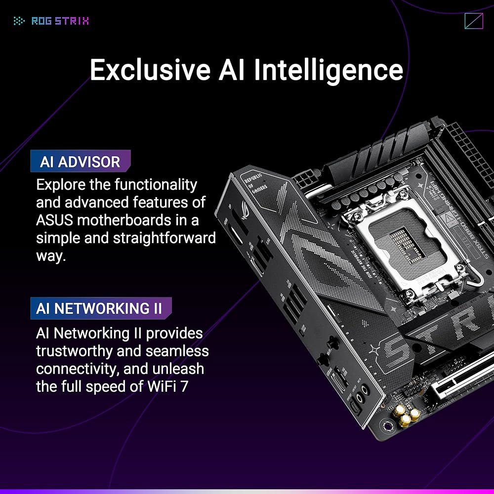ASUS ROG STRIX B860-I 게이밍 와이파이 B860 LGA 1851 mITX 미니 ITX 마더보드, 인텔 코어 울트라 시리즈 2 레디, 어드밴스드 AI 10+1+2+1 - 상세 이미지 2