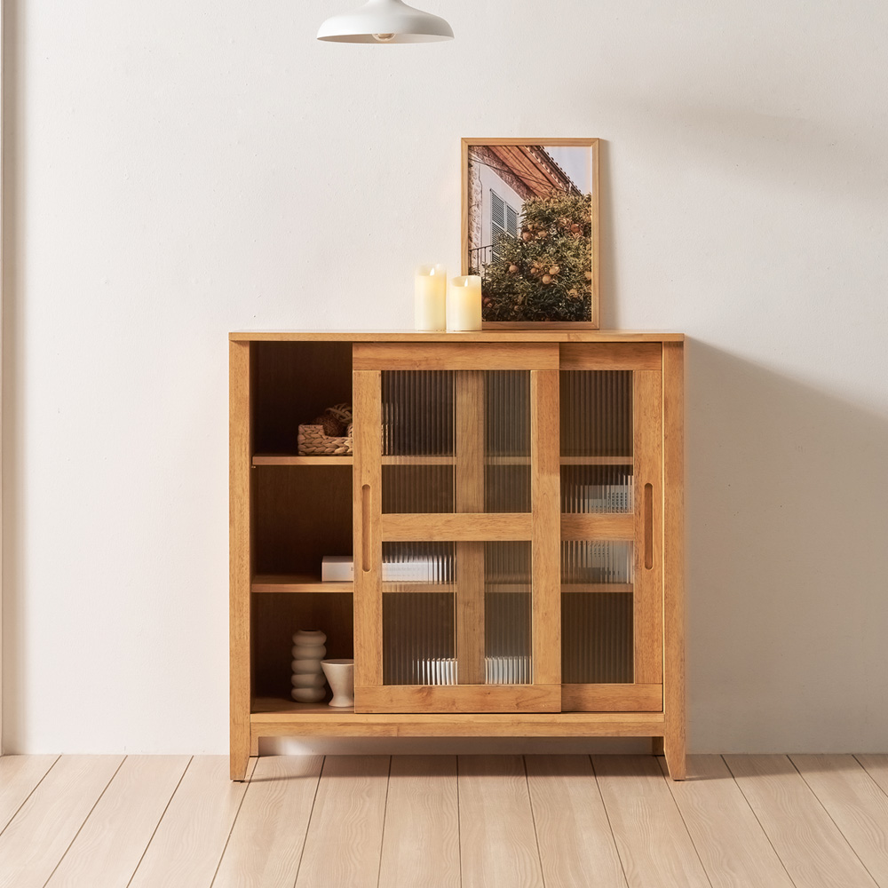 홀튼 홈카페 원목 다용도 슬라이딩 미닫이 주방 수납장 1000x400x1000mm, 3단, 네추럴 - 상세 이미지 2