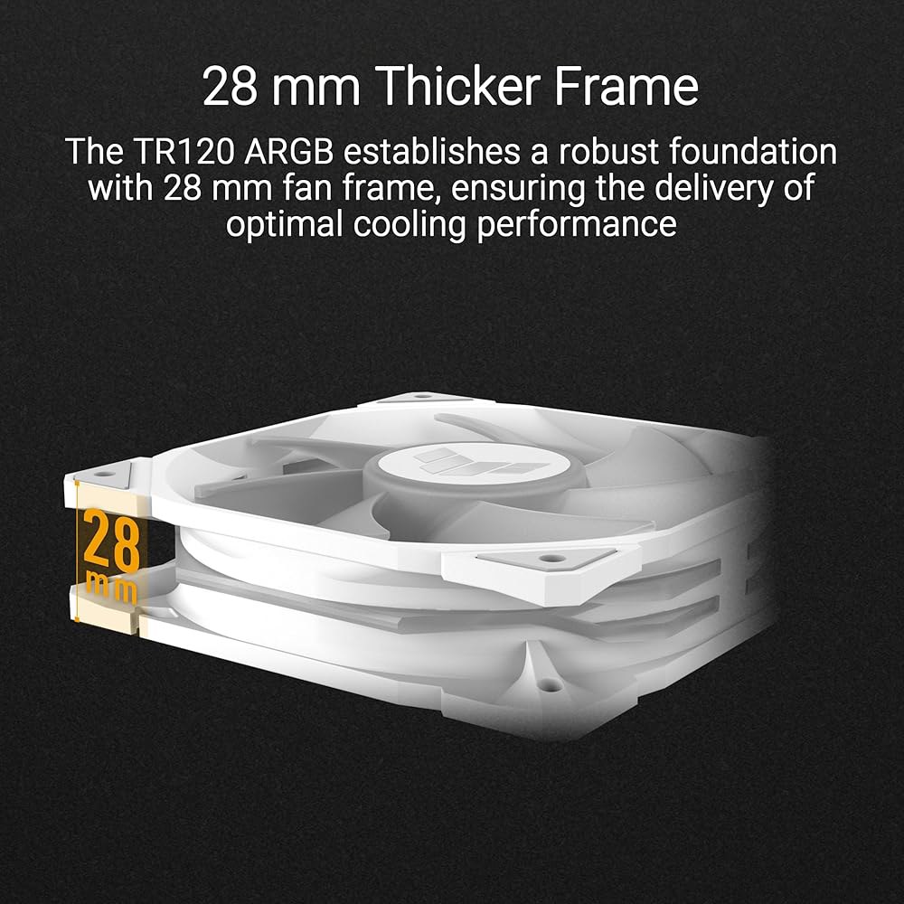 ASUS TUF 게이밍 TR120 120mm ARGB 화이트 리버스 팬 블레이드 트리플 팩 28mm 프레임, 2.75mm H2O 정압, 76.3 CFM 공기 흐름, 이중층 LED - 상세 이미지 2