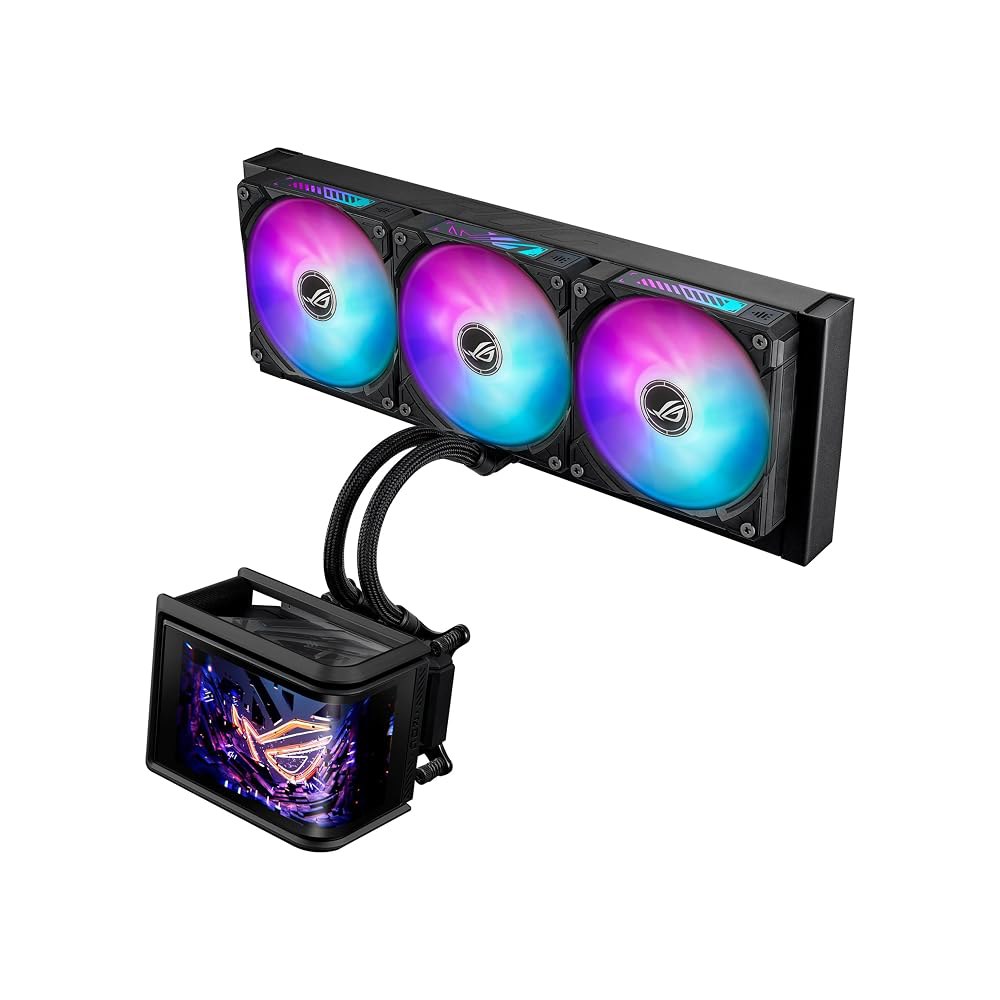 ASUS ROG RYUO IV SLC 360 ARGB 올인원 CPU 액체 냉각기 단축 튜빙, 곡면 6.67인치 AMOLED 디스플레이, 3D 효과 비디오 또는 맞춤형 시스템 정보 - 상품 이미지