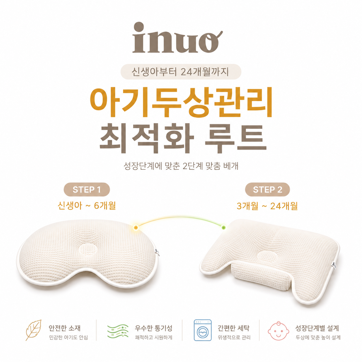[세트특가] 두상관리최적화 아이누오 퓨어 쿨 아기베개 스텝1+스텝2 세트 - 상세 이미지 2