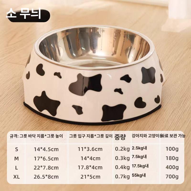 강아지 고양이 스테인리스 밥그릇 물그릇 소 무늬 S 직경 11cm 2.5kg 이미지 6