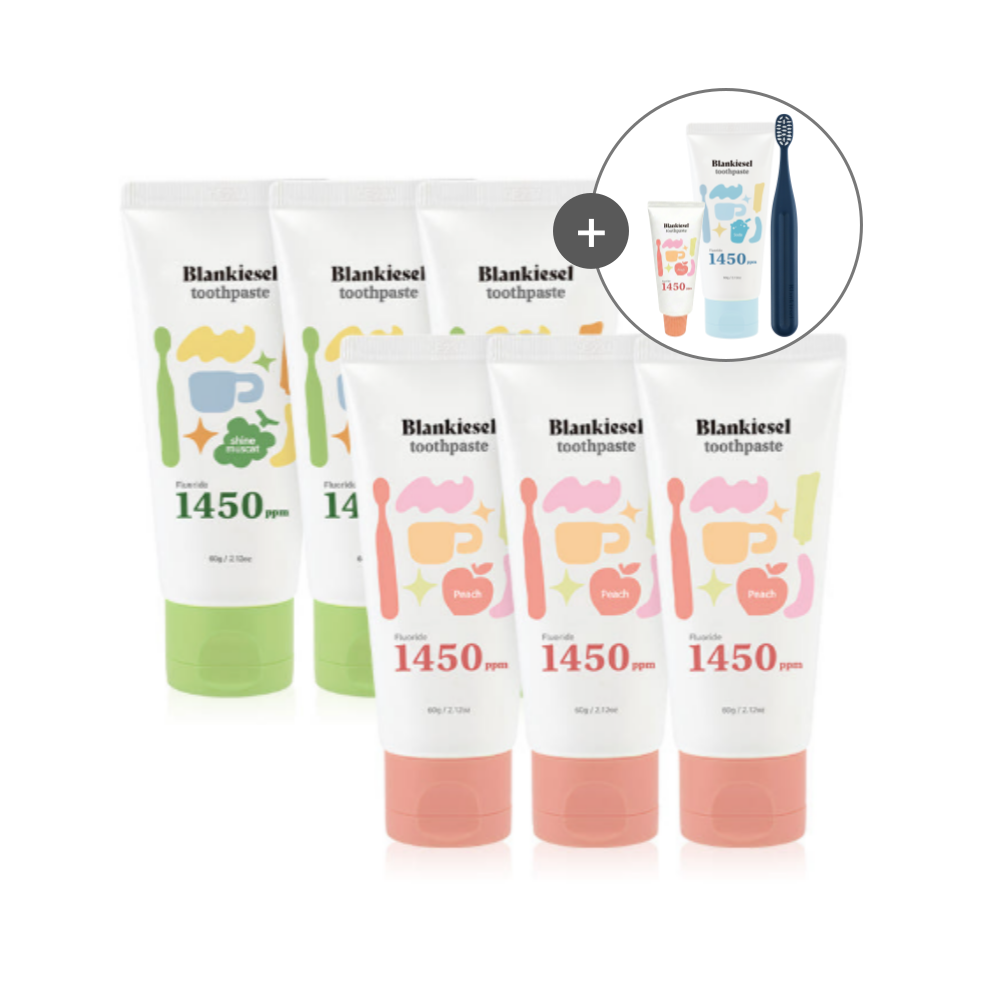 블랑키즐 치약 1450ppm 고불소 샤인머스캣향 복숭아향 2단계 3+3 (치약 1개 추가 증정) 60g 상품 이미지