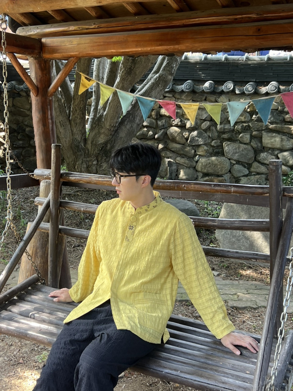 남자 체크무늬 문양깃 긴팔저고리 생활한복 법복 개량한복 - 상세 이미지 3