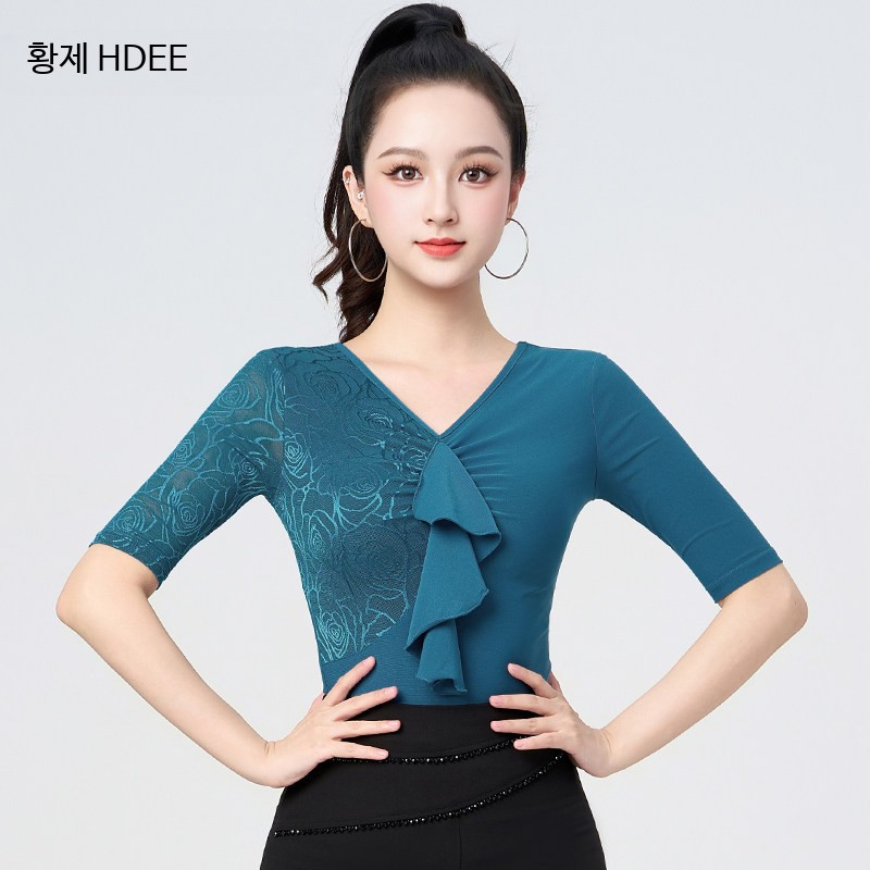 여성 스포츠 댄스상의 사교 라틴 라인 왈츠 댄스복 연습복 - 상세 이미지 2