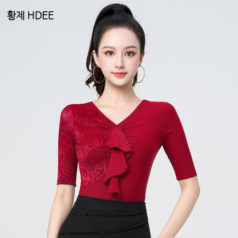 여성 스포츠 댄스상의 사교 라틴 라인 왈츠 댄스복 연습복 - 상세 이미지 4