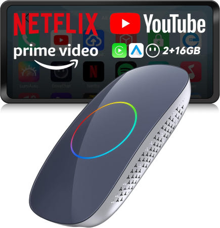 [해외]ATOTOOUT (AI 박스 CarPlay) AI 무선 카플레이 Android Auto 동영상 스트리밍 앱 지원(YouTube Netflix Prime space gray
