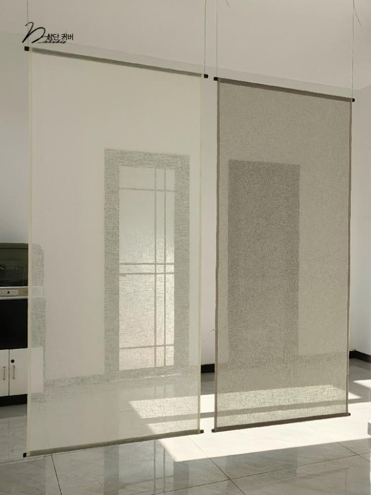 모시커튼 리넨커튼 현관 가리개 공간분리 여름 일본식 브라운 45x200cm - 상세 이미지 3